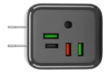 Wall charger with multiple fast-charging USB ports for devices isolated on a transparent background