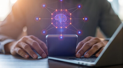 Fototapeta premium Artificial Intelligence Connecting Minds Through Mobile Technology