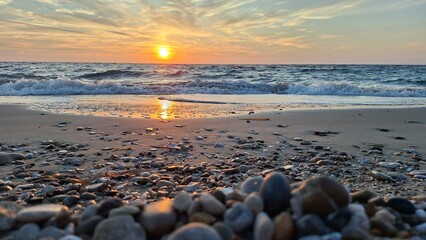 Footstep print on sand during sunset on beach, Preveza, Greece