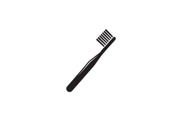 Simple Black and White Toothbrush Illustration for Dental Hygiene Concepts and Daily Routine Presented as a Clean Silhouette