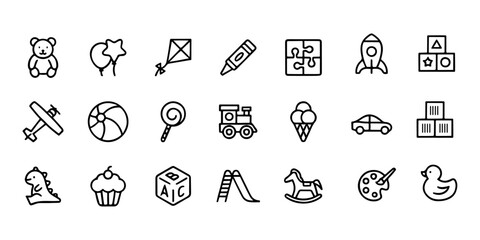 Collection of Cute Kids Toys Line Icons  Perfect for Children's Apps, Websites, and Designs