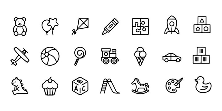 Collection of Cute Kids Toys Line Icons  Perfect for Children's Apps, Websites, and Designs