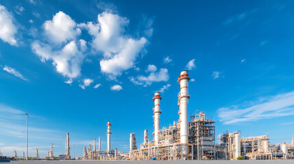 Fototapeta premium p3685236 383 Industrial wonders of an oil refinery against a clear blue sky 78145920 1