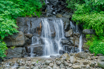 A waterfall during the monsoons near Pune India. Monsoon is the annual rainy season in India from June to September.