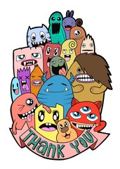 Obraz premium Hand-drawn illustrations, monsters doodle, Hand Drawn cartoon monster illustration,Cartoon crowd doodle hand-drawn Doodle style.