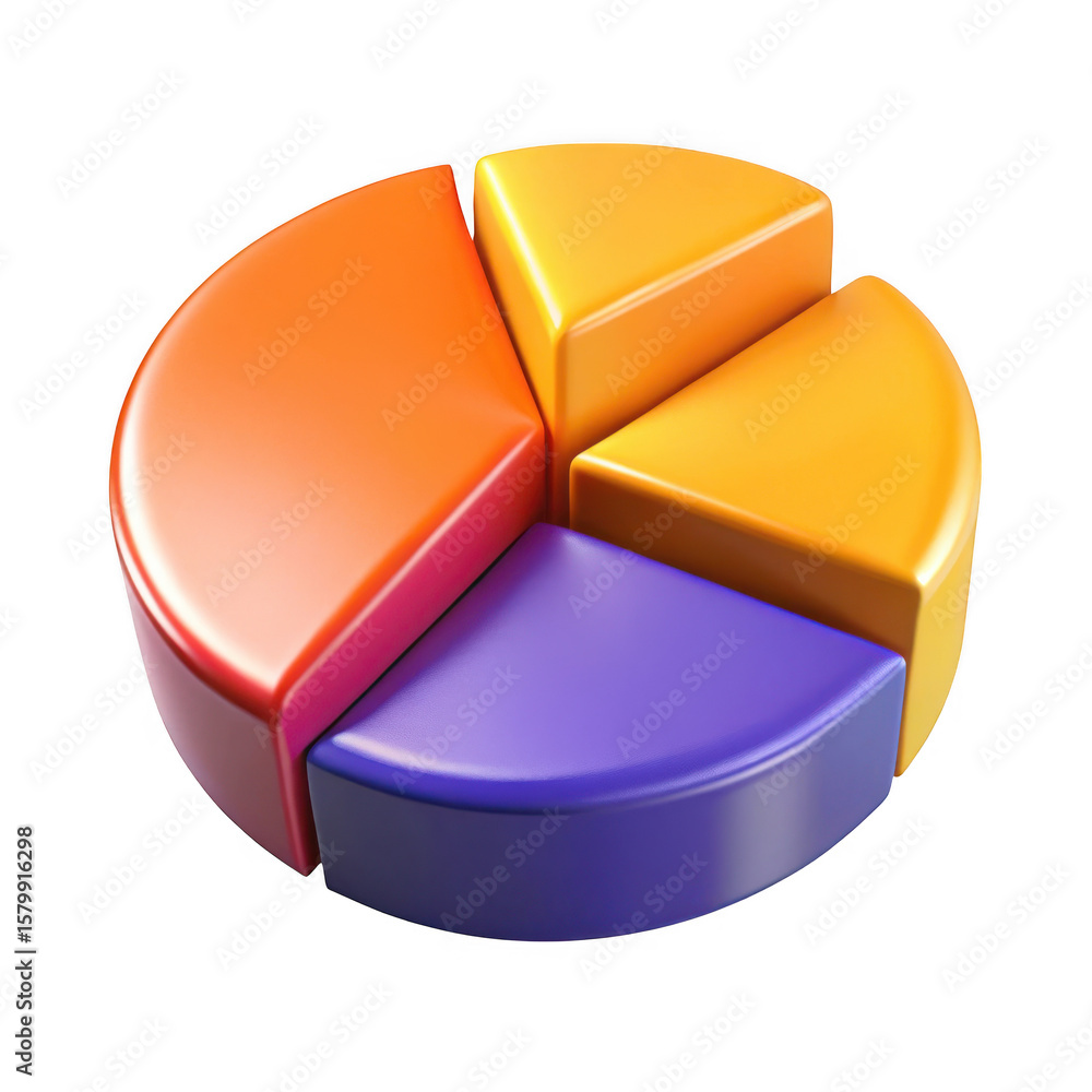 Poster 3d realistic pie chart colorful data visualization isolated on transparent background