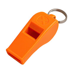 Isolate Transparent A bright orange sports whistle, perfect for coaches and referees. Ideal for signaling and communication during games. PNG Die-Cut