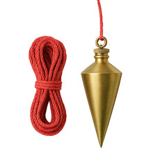 Isolate Transparent A brass plumb bob with a red string for precise vertical alignment in construction projects. PNG Die-Cut