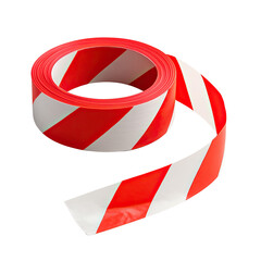 Isolate Transparent Safety tape with red and white stripes for marking hazardous areas and ensuring safety at construction sites. PNG Die-Cut