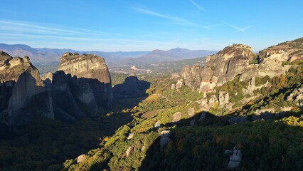 Serene morning in impressive Meteora monasteries. Central Greece
