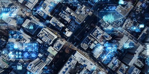 city, society, dx, digital transformation, construction, real estate, overhead view,...