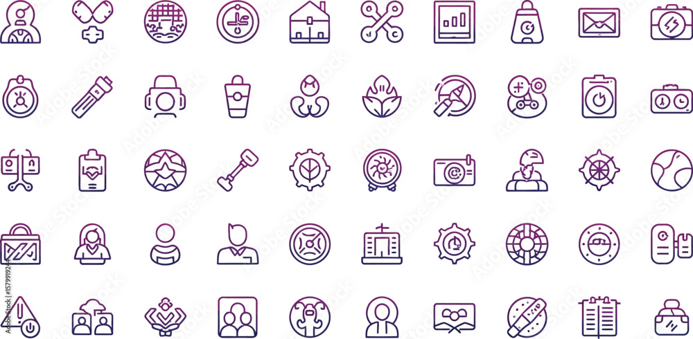 Aufkleber vector art of a collection of gradient line art icons isolated on white background