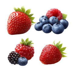 Four different types of berries are shown in a row, including blueberries