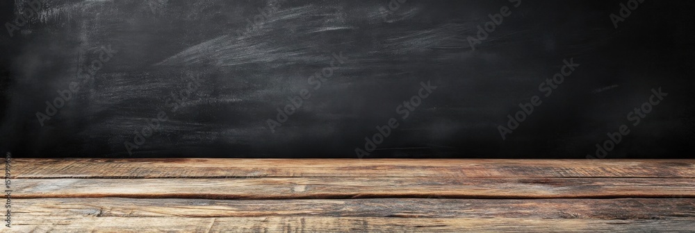 Poster rustic wood table against a dark background for presentation and mock up