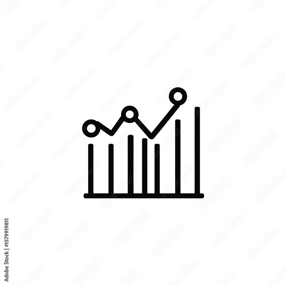 Poster stock chart with rising graph, trend line and transparent background data icon