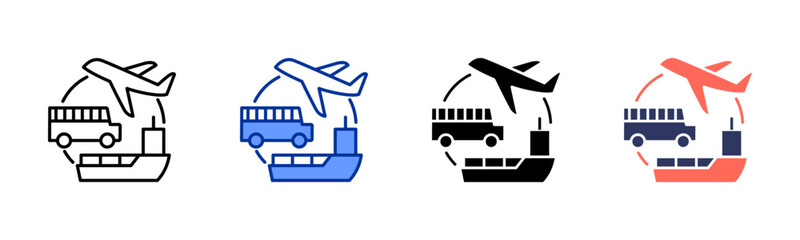 Transport icon sheet multiple style collection