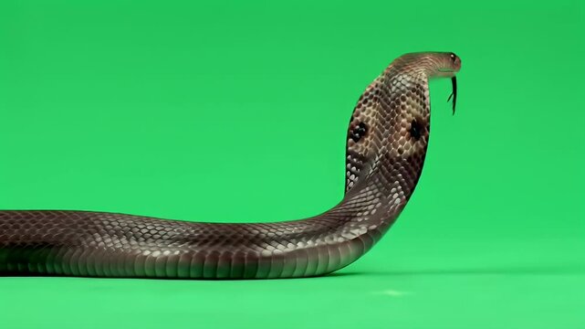 Majestic Cobra with Hood Spread on Vibrant Green Screen Background Ready for Compositing