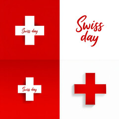 Obraz premium Celebrate Swiss Day with this vibrant graphic featuring the iconic Swiss cross in red and white against a clean background.