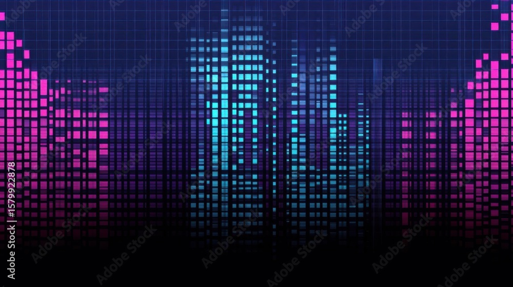 Poster abstract equalizer bars flowing with digital sound visualization concept