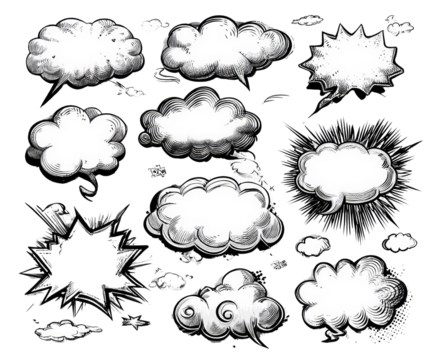 A set of cartoon clouds with a variety of shapes and sizes - Powered by Adobe