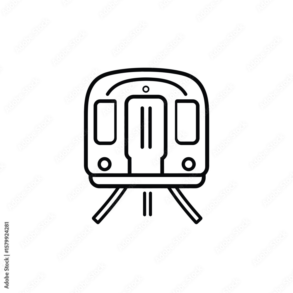 Poster subway train front view with rails silhouette isolated on transparent background