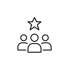 Group of people and star. Personalised interaction, trusted connection. Pixel perfect, editable stroke vector icon