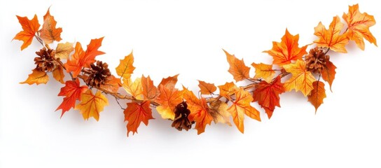 Fototapeta premium Fall Foliage and Pine Cones Garland With Autumn Colors