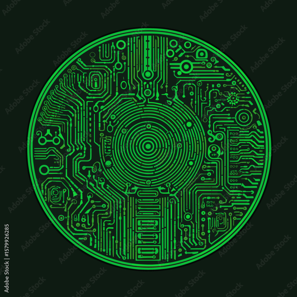 Poster clean modern digitalistic device isolated on black background element electronics green technology v