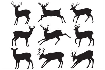 Deer Silhouette Bundle – Running and Standing Bucks Vector Clipart Set

