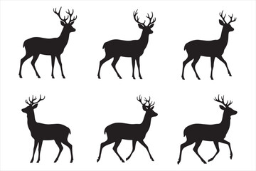 Deer Silhouette Vector Set – Walking Buck Wildlife Clipart Collection

