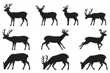 "Deer Silhouette Clipart Bundle – Running, Grazing, Standing Buck Vector Set"

