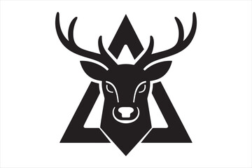 Deer Head Silhouette with Geometric Triangle – Vector Stag Logo Design

