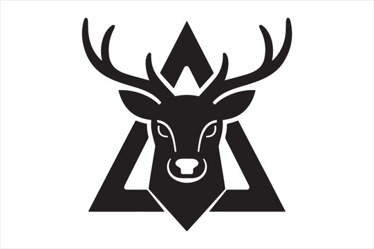 Deer Head Silhouette with Geometric Triangle – Vector Stag Logo Design

