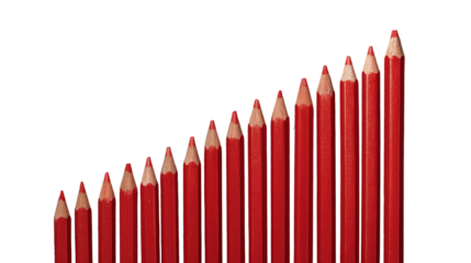 A row of red pencils are lined up in a row