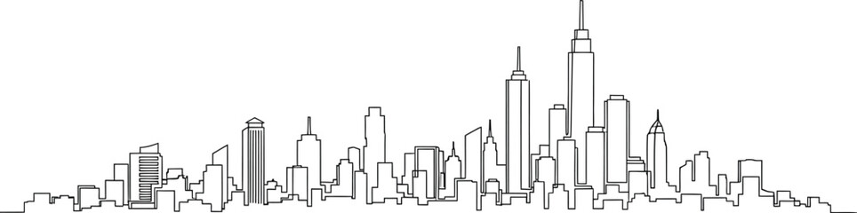 City skyline vector illustration, cityscape silhouette, urban landscape, modern architecture, buildings line art