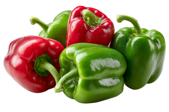 A bunch of green and red peppers