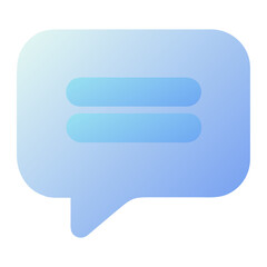 Blue gradient speech bubble icon with two horizontal lines isolated on transparent background