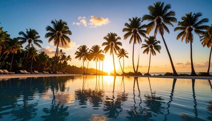 Obraz premium Tropical sunset pool scene