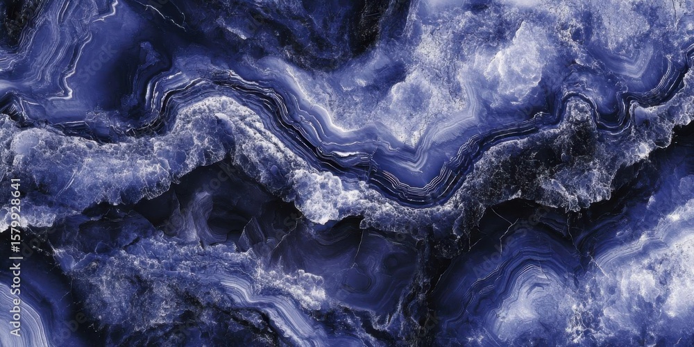 Poster observe abstract patterns of blue agate with mineral formations and stone texture
