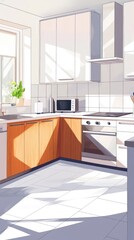 A kitchen with a white stove and oven