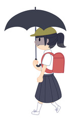 日傘をさして登校、下校する小学生