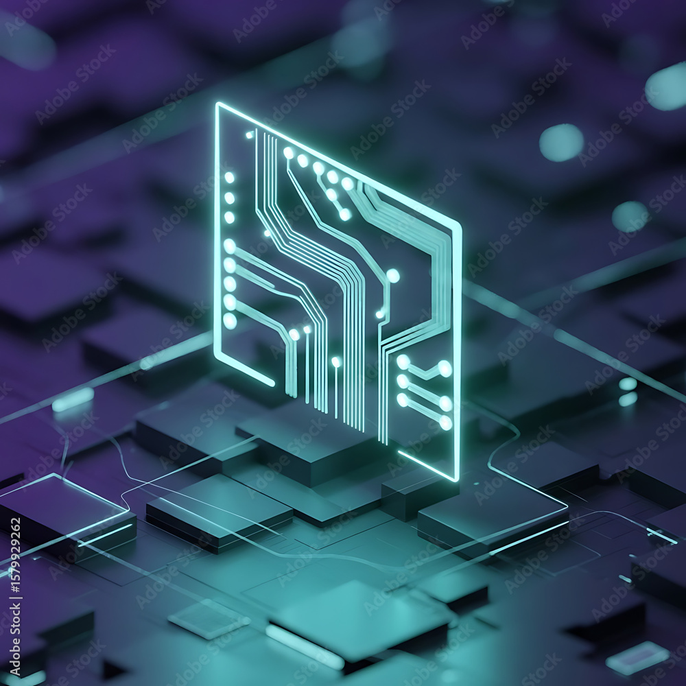 Poster isometric 3d model of a house with a computer network connection, illustrating home office technolog