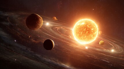 Obraz premium Solar System with Sun and Planet