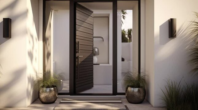 Opening front entrance of modern family home captured in calm daylight scene

Opening front entrance of modern family home captured in calm daylight scene

