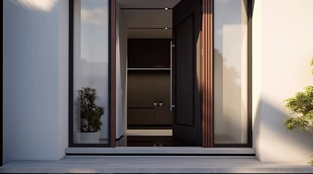 Opening front entrance of modern family home captured in calm daylight scene

Opening front entrance of modern family home captured in calm daylight scene

