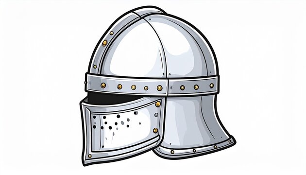 Hand-drawn medieval knight's metal helmet. Ancient warrior armor head protection concept. Historical battle gear illustration isolated on white.