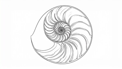 Intricate line drawing of a chambered nautilus shell, showcasing the perfect logarithmic spiral found in nature's design