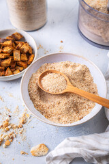 Making homemade panko and breadcrumbs from leftover bread and buns, zero waste concept