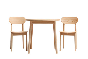 A wooden table with two chairs and a third chair in the background