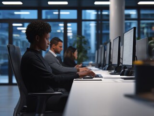 Focused Woman Engaged in Creative Work at a Modern Desk Surrounded by Inspirational Decor and Natural Light Creating a Productive Atmosphere for Ideas